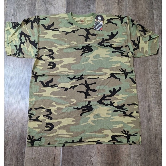 NWT Rothco Woodland Camo Short Sleeve T Shirt Size 2XL Men's Green Pullover - Picture 1 of 8